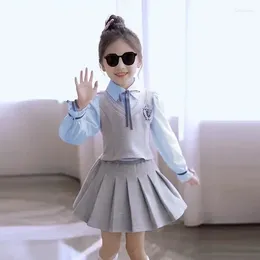 Clothing Sets 2pcs 2024 Summer Spring Collegial Children Set Teenager Girls Clothes Bow Blouse Shirt JK Pleated Skirt 4 8 9 10 12 Year