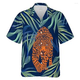 Men's Casual Shirts Seaside Holiday Short Sleeve Lapel Handsome Leopard Print Harajuku Hawaiian Beach Blouse Camisa Male Top