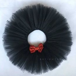 Skirts Girls Black Tutu Skirts Baby Fluffy Tulle Pettiskirt Dance Tutus with Red Sequin Bow Kids Birthday Party Skirts Children Skirts Y240522