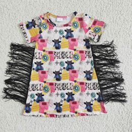 Kids Summer Western Cowgirl Rodeo Dress Baby Girl Short Sleeve Cow Tassel Clothing Fashion Children Toddler Clothes