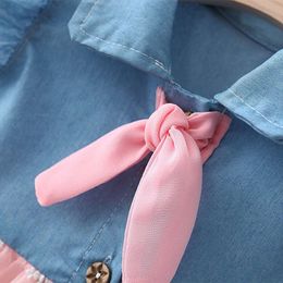 ew Summer Baby Girl Dress Denim Star Moon Embroidery Mesh Splice Shirt Collar Small Flying Sleeve Hooded Knee-length Princess Pa