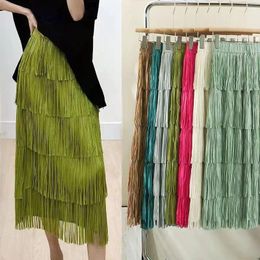 Skirts Summer Tassel Skirt 2024 Women's Long High Waisted Slim Fashion Korean Solid Champagne Black Midi For Women