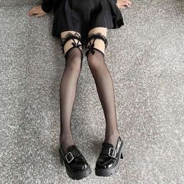 3PCS 2023 Novelty Fashion Sexy Mesh Fishnet Thigh Stockings JK Lolita Lace Bowknot Girl Japanese Style Suspender Knee High Socks