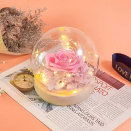 Decorative Objects Figurines Girl Artistic Eternal Flower Galaxy Rose in Glass Dome Beauty and Beast LED lights for wedding parties Valentines Day H240521 HFCE