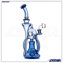 12 Inch Blue DAB Rig Oil burner pipe Glass Recycler bong Glass water pipe With 14mm Quartz Banger