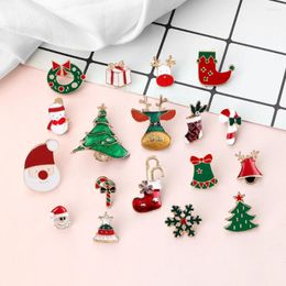 Brooches Cute Merry Christmas Brooch Cartoon Santa Claus Snowman Bells Socks Elk Enamel Pins Bag Lapel Badge For Kids Friends Party Gifts