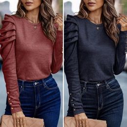 Women's Blouses Thin Cotton Padded Sweatshirt Trendy Puff Sleeve Pullover Top Autumn Office Commuter Loose T-shirt Solid For Stylish