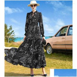 Basic Casual Dresses Chiffon Spring Summer Dress For Women Printed Long Vacation Holidays Ball Gown Party Clothing Butterfly Sleeve Ro Dhp2B