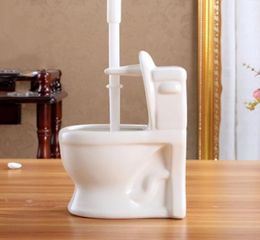 Toilet Shape Ceramic Base TPR Brush Set Multicolor Cleaning Holder Bathroom Accessories Drain Long Handle Y2004077631072