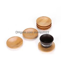 Dishes Plates 200Pcs Creativity Natural Bamboo Small Round Rural Amorous Feelings Wooden Sauce And Vinegar Tableware Plate Tray Dr Dhxrs