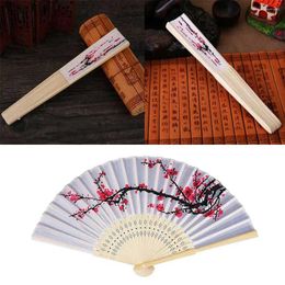 Decorative Figurines Fancy Chinese Silk Bamboo Hand Held Folding Cherry Blossom Wedding Party Fan Traditional Dance Fans