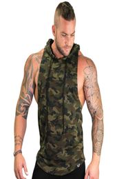 New Men Bodybuilding Tank Tops Gyms Fitness Workout Sleeveless Hoodies Man Casual Camouflage Hooded Vest Male Camo Clothing4173133