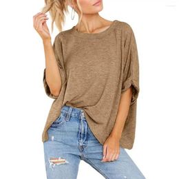 Women's Blouses Crew Neck Women T-shirt Summer Casual Loose Fit Solid Colour Tee Tops For Streetwear Blouse Short