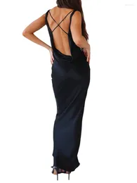 Casual Dresses Women Backless Satin Maxi Dress Elegant Sleeveless Bodycon Long Party Cocktail Wedding Guest