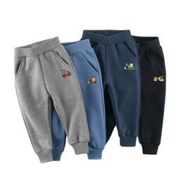 Plus Veet Sweatpant for Boys 2024 Winter Cartoon Excavator Sports Harem Pants Kids Warm Mid Waist Cotton Trouser Children L2405