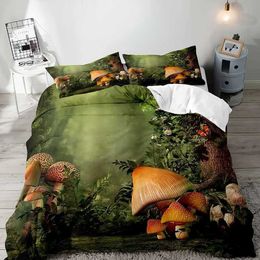 Bedding sets White Mushroom Set Duvet Cover Full Size Green Plant Botanical Comforter Quilt 2 Shams for Women Girls H240521 RWX0