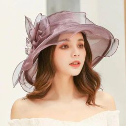 Berets Women Top Hat Elegant Flower Wide Brim For Retro Style Party Banquet Clothing Accessory Outdoor