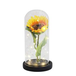 Decorative Objects Figurines Artificial Immortal Flower Beauty and Beast Sunflower Glass Dome Mothers Day Christmas Gift Wedding Decoration H240521 VUUH