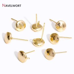 14K Gold Plated 7.3mm Brass Round Stud Earring Posts,Stripe Post Earring Findings With Open Jump Ring,Jewelry Material Wholesale