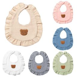 Bibs Burp Cloths 2023 Cotton Baby bib plain weave Saliva towel lace side baby boy and girl Burp cloth cute bear print U-shaped towel for childrens products d240522