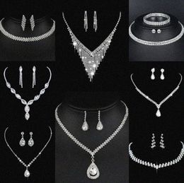 Valuable Lab Diamond Jewelry set Sterling Silver Wedding Necklace Earrings For Women Bridal Engagement Jewelry Gift U9Hd#