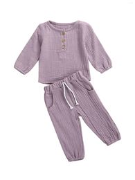 Clothing Sets Adorable Cotton Linen Toddler Outfit Long Sleeve T-Shirt And Elastic Waist Pants Set For Baby Boy Or Girl In Solid Color