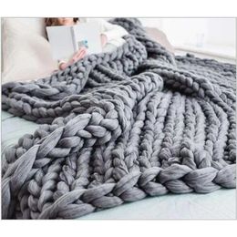 Bedding sets WOSTAR Chunky merino wool blanket thick large yarn roving knitted winter warm plaid throw blankets sofa bed H240521 ZO9K