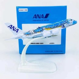 Aircraft Modle 14CM 1/500 Scale A380 380 ANA Airlines Blue Turtle Lani KALA Plane Model Alloy Aircraft collectible display Airplanes Y240522