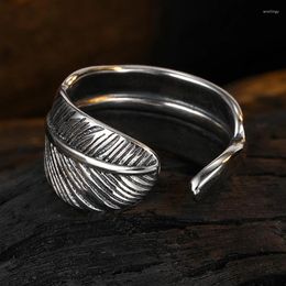 Cluster Rings Retro Vintage Craftsmanship Eagle Feather Opening Thai Silver Style Sterling 925 Index Finger Ring