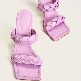Slippers 2024 Slides Sandals Ladies High Heels Women Pumps Casual Outside Square Toe Purple Female Shoes Flip Flops