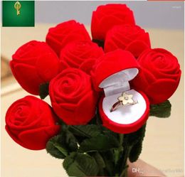 Party Decoration Gift Wedding Boxes Rose Shaped Ring Box Mini Cute Red Carrying Cases For Rings Display Jewellery Packaging