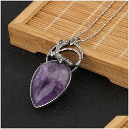 Pendant Necklaces 1Pcs Natural Stone Waterdrop Dragonfly Crystal Quartz Charms Pendants With Chains Display Box For Jewellery Making Di Dht8M