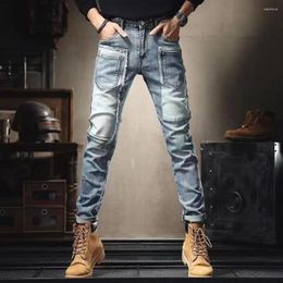 Men's Jeans Spring/Summer 2024 Fashion Trend Casual Personalised Multi Pocket Slim Fit Small Feet Elastic Pants