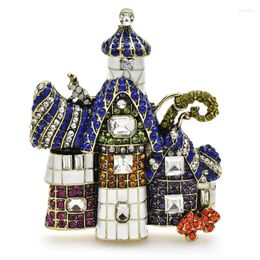 Brooches Wuli&baby Vintage Castle For Women Unisex Beauty Rhinestone Enamel House Causal Party Brooch Pin Gifts