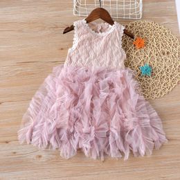 Girl Dresses Sleeveless Summer Mesh Princess Dress Clothes Children Kid Party For 6-7 Years