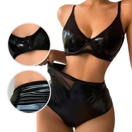 Bras Sets Faux Leather Exotic Daily Night Nightclub Erotic Suit Sexy Girls Medium Elasticity Solid Color