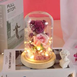 Decorative Objects Figurines Valentines Day Gift for Girlfriend Eternal Rose LED Lantern Illumination Decoration Wedding Creative Mother H240521