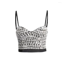 Women's Tanks ALIDISC Sexy Socialite Style Heavy Industry Suspender Top2024 Design Sense Splicing Diamond Inlaid Slim Fit Short Top