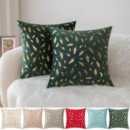 Pillow Christmas Gold Feathers Velvet Covers Gilding Leaves 45x45cm Xmas Throw Pillowcases For Sofa Bed Decor