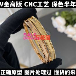 Original 1to1 Van C-A V Gold High Edition Narrow Kaleidoscope Bracelet Women's Thick Plated 18k Rose Four Leaf Grass Full Diamond Small Flower Handpiece NZJC