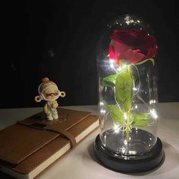 Decorative Objects Figurines The enchanting beauty of the Milky Way Rose and Beast in hot LED with fairy lights on dome is used as a Valentines Day gift H240521 85T8