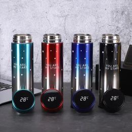 Water Bottles Gradient Colour Smart Insulation Mini Thermal Cup LED Digital Temperature Display Bottle Stainless Steel 500ml