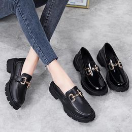 Casual Shoes Women Platform Loafers Autumn Round Toe Flats Slip On Ladies Chunky Heel Single Fashion Office Lady Footwear