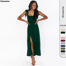 Casual Dresses Women's Tie Strap Square Neck Dress High Waist Ruffle A Line Slit Vintage Midi Elegant Wedding Guest Cocktail Party