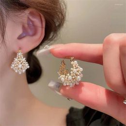 Stud Earrings Light Luxury 2024 Temperament Hollow Baroque Pearl Metal Drop Fashion Sweet Elegant Women Jewelry