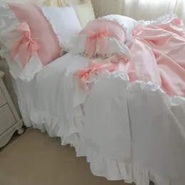 Bedding Sets Elegant Princess Korean Style Set Lace Ruffle Duvet Cover 2 Layers Bed Sheet Bedspread Bow Wedding Decoration