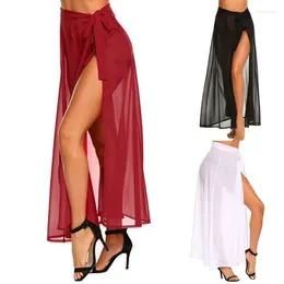 Beach-Sarong-Pareo For Womens Semi-Sheer Swimsuit Cover-Ups Side Tie Long Wrap Skirt Swimwear Bathing Suit