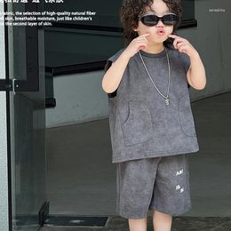 Clothing Sets Baby Summer Clothes Thin Boys Korean Children's Pocket Letter Vest Set Kids Girls