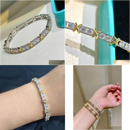Charm Bracelets Luxury Bracelet Schlumberger Esigner S925 Sterling Sier Cross Zircon Chain For Women Jewellery With Box Drop Delivery Otjb4