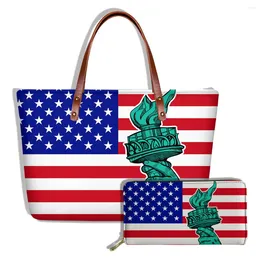 Bag ELVISWORDS Luxury Design Women Handbags&Wallet Set USA Flag Printing Shoulder Bags Brand Lady Top-Handle Purse Custom Bolso